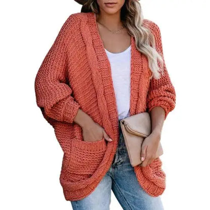 Sweater Cardigans- Slouchy Knit Open Front Cardigan for Women- Orange- IndioGear.com