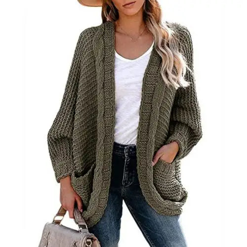 Sweater Cardigans- Slouchy Knit Open Front Cardigan for Women- Army green- IndioGear.com