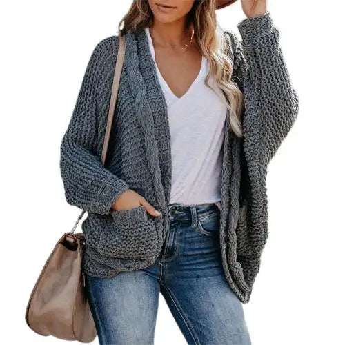 Sweater Cardigans- Slouchy Knit Open Front Cardigan for Women- Dark Gray- IndioGear.com