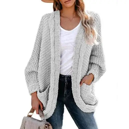 Sweater Cardigans- Slouchy Knit Open Front Cardigan for Women- Light Grey- IndioGear.com