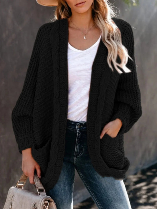 Sweater Cardigans- Women's Slouchy Cable Knitting Cardigan Sweater- - IndioGear.com