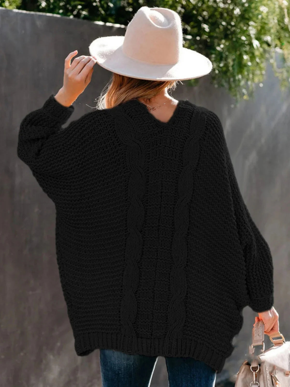 Sweater Cardigans- Women's Slouchy Cable Knitting Cardigan Sweater- - IndioGear.com