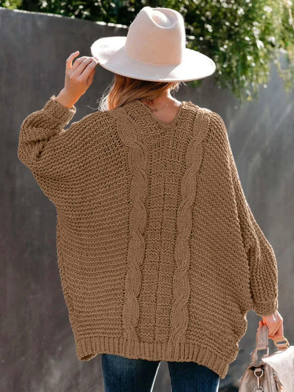 Sweater Cardigans- Women's Slouchy Cable Knitting Cardigan Sweater- - IndioGear.com