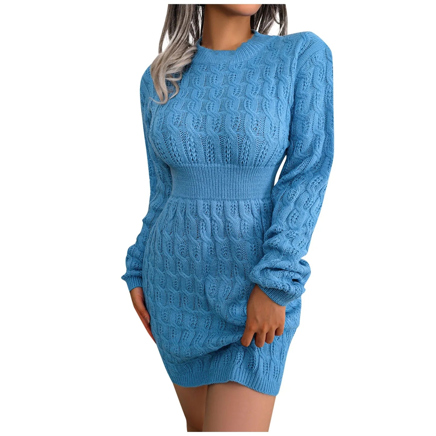 Sweater Dresses- Cable Knit Winter Sweater Dress- - IndioGear.com