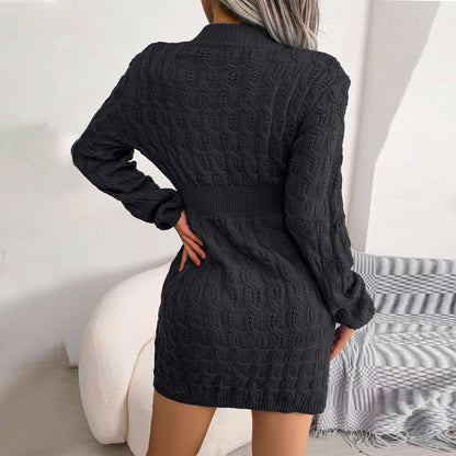 Sweater Dresses- Cable Knit Winter Sweater Dress- - IndioGear.com