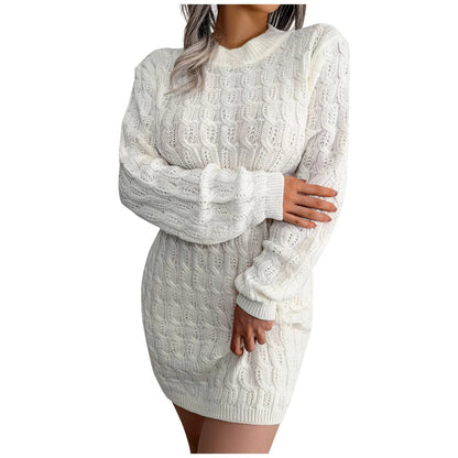 Sweater Dresses- Cable Knit Winter Sweater Dress- - IndioGear.com