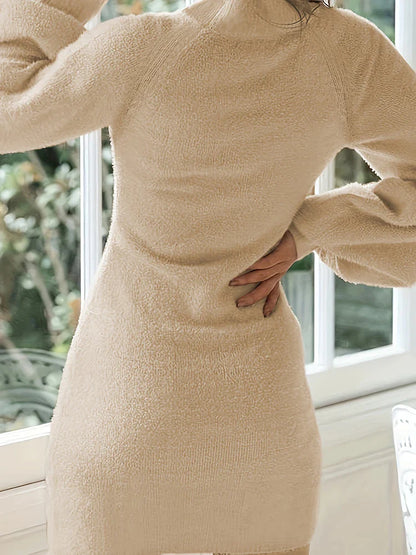 Sweater Dresses- Fall Fluffy Knit Bodycon Sweater Dress- - IndioGear.com