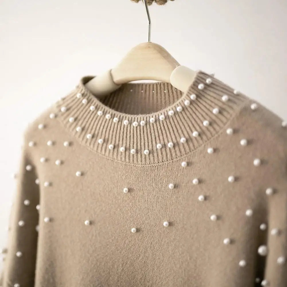 Sweater Dresses- Women Classy Knit Sweater Dress with Pearls for Elegant Style- - IndioGear.com