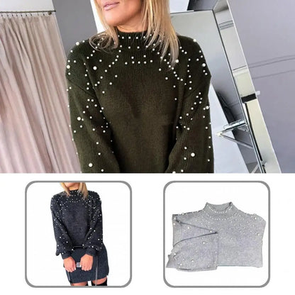 Sweater Dresses- Women Classy Knit Sweater Dress with Pearls for Elegant Style- - IndioGear.com