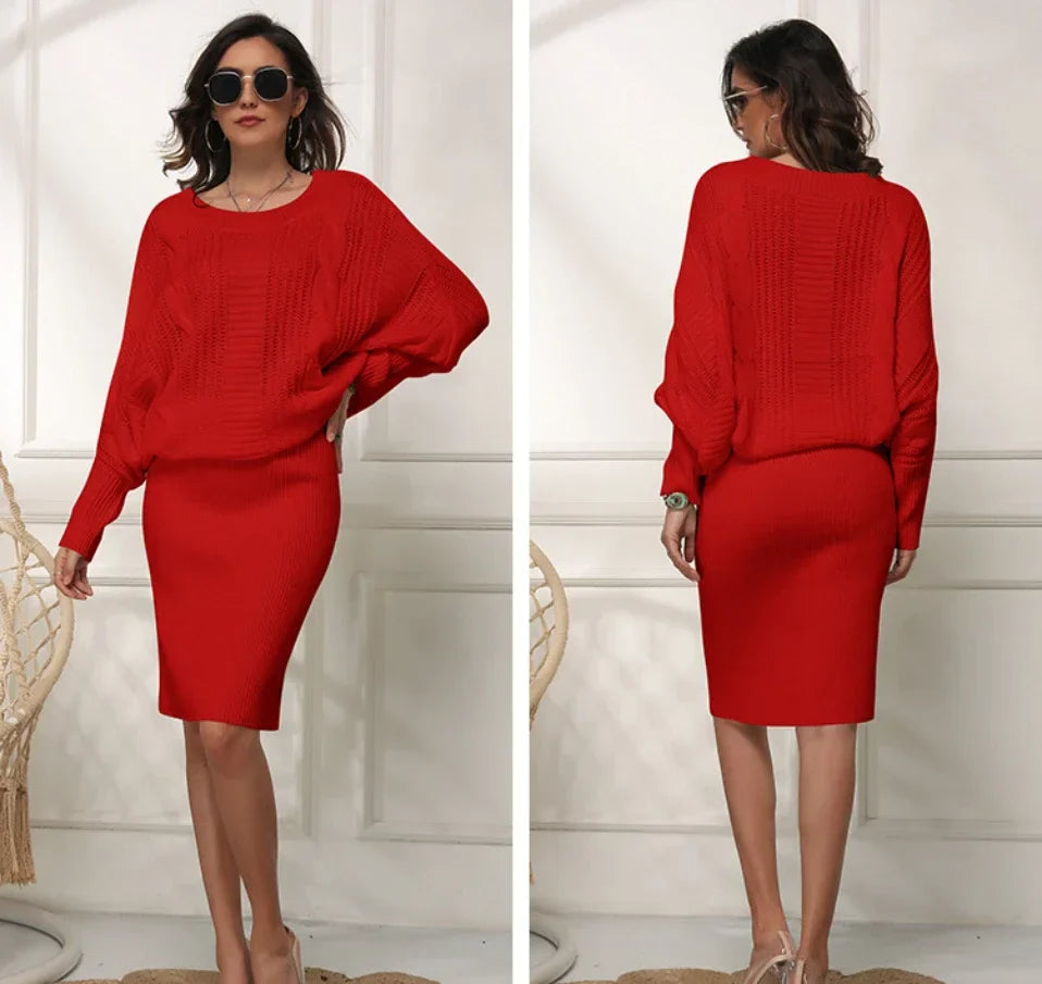 Sweater Dresses- Women Knit Textured Sweater Blouson Dress for Fall & Winter- - IndioGear.com