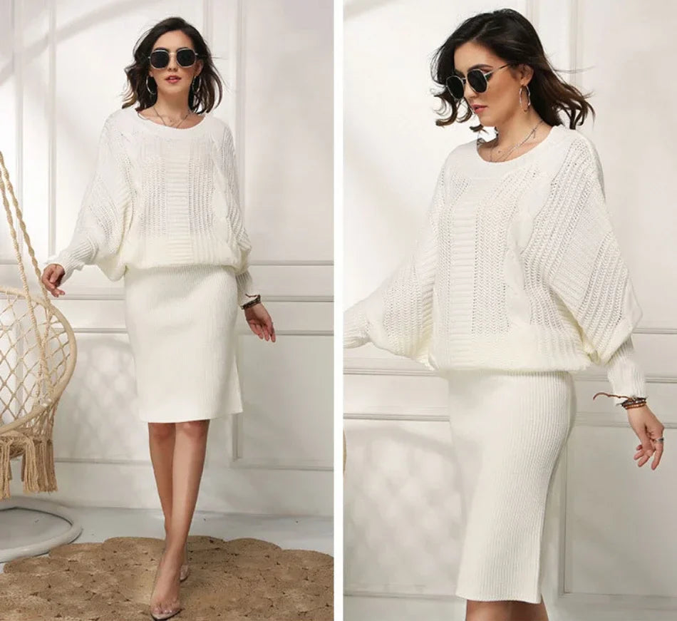 Sweater Dresses- Women Knit Textured Sweater Blouson Dress for Fall & Winter- - IndioGear.com