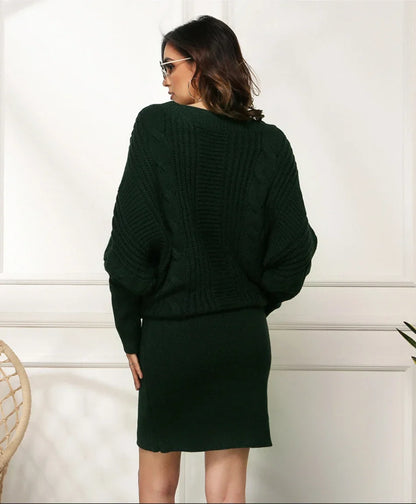 Sweater Dresses- Women Knit Textured Sweater Blouson Dress for Fall & Winter- - IndioGear.com