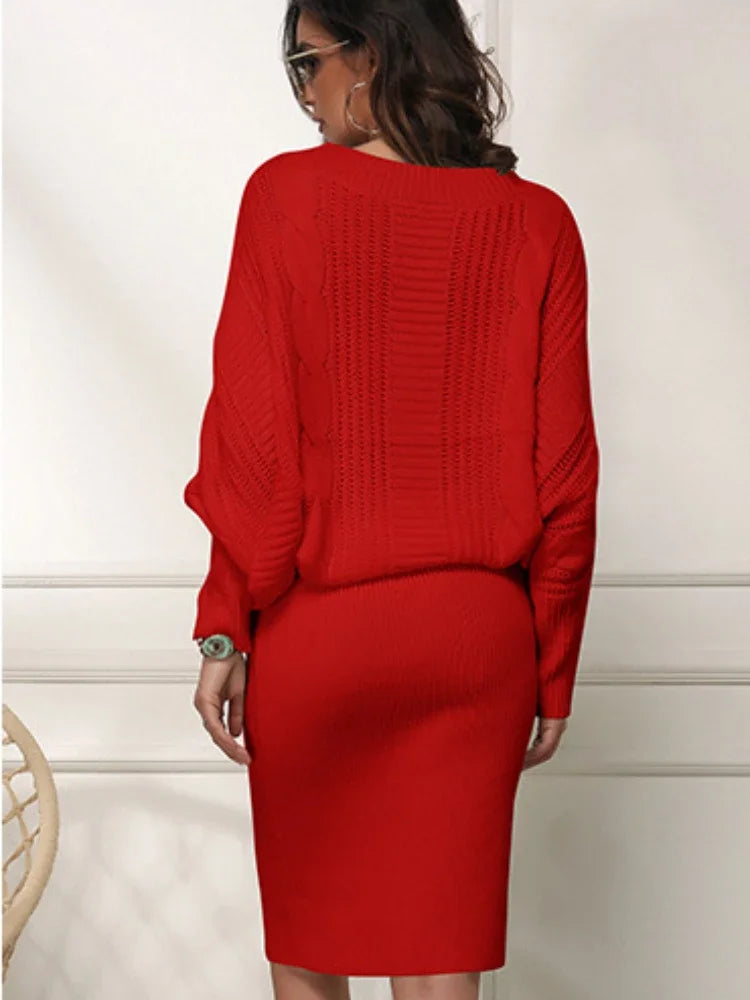 Sweater Dresses- Women Knit Textured Sweater Blouson Dress for Fall & Winter- - IndioGear.com