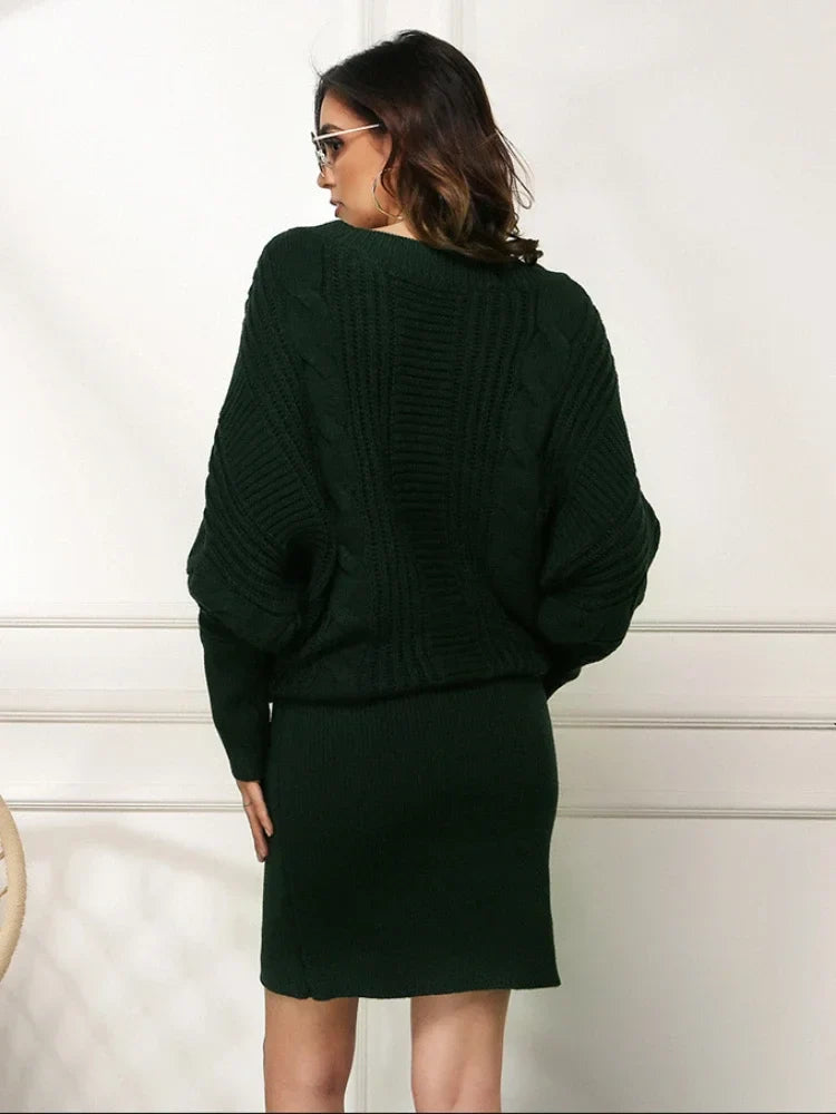 Sweater Dresses- Women Knit Textured Sweater Blouson Dress for Fall & Winter- - IndioGear.com