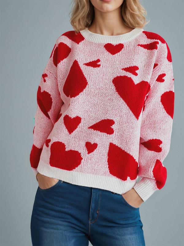 Sweater- Loose Fit Jumper Round Neck Love Print Boyfriend Sweater- - IndioGear.com