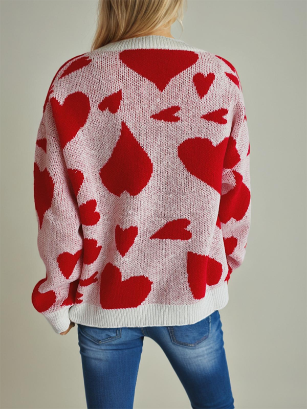 Sweater- Loose Fit Jumper Round Neck Love Print Boyfriend Sweater- - IndioGear.com