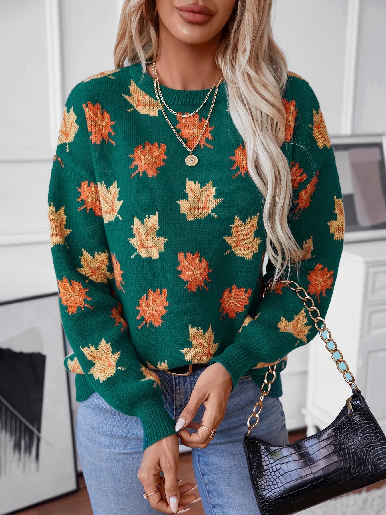 Sweaters- Autumn Maple Leaf Sweater Jumper- - IndioGear.com