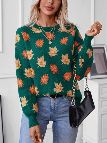 Sweaters- Autumn Maple Leaf Sweater Jumper- - IndioGear.com