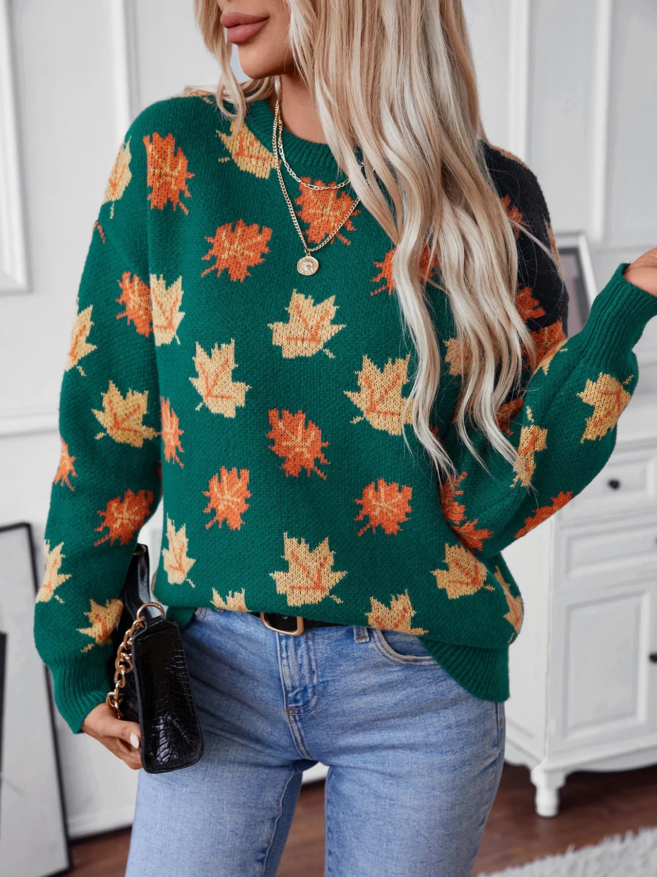 Sweaters- Autumn Maple Leaf Sweater Jumper- - IndioGear.com