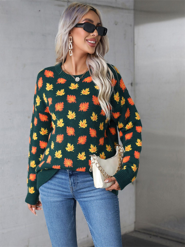 Sweaters- Autumn Maple Leaf Sweater for Fall Gatherings- - IndioGear.com