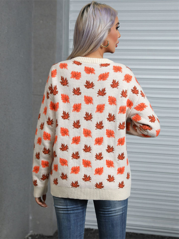 Sweaters- Autumn Maple Leaf Sweater for Fall Gatherings- - IndioGear.com