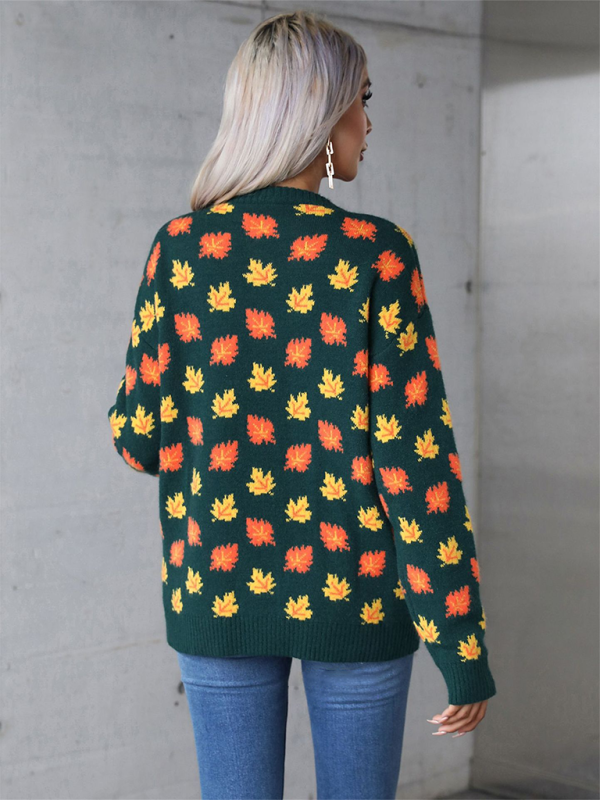 Sweaters- Autumn Maple Leaf Sweater for Fall Gatherings- - IndioGear.com