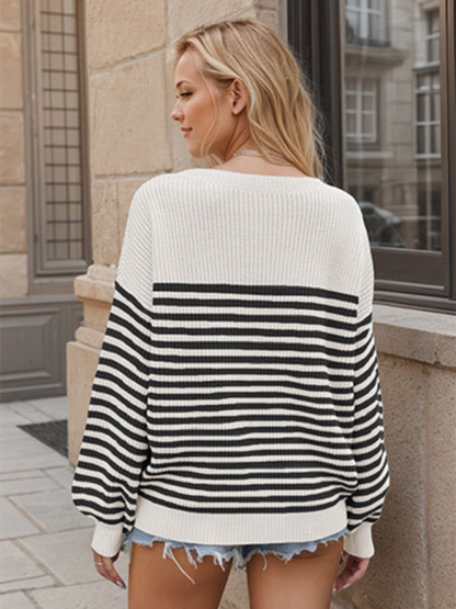 Sweaters- Autumn Striped Pullover Oversized Knitting Sweater- - IndioGear.com