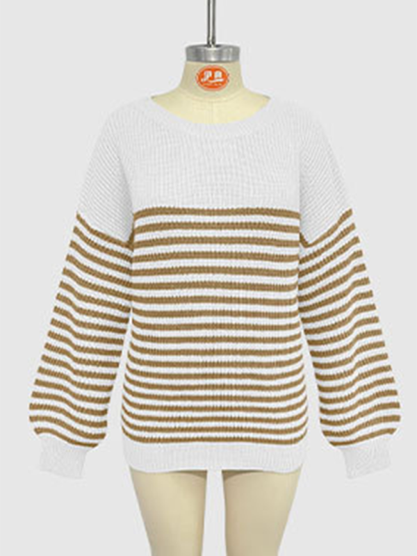 Sweaters- Autumn Striped Pullover Oversized Knitting Sweater- - IndioGear.com