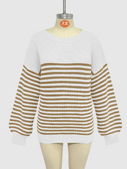 Sweaters- Autumn Striped Pullover Oversized Knitting Sweater- - IndioGear.com