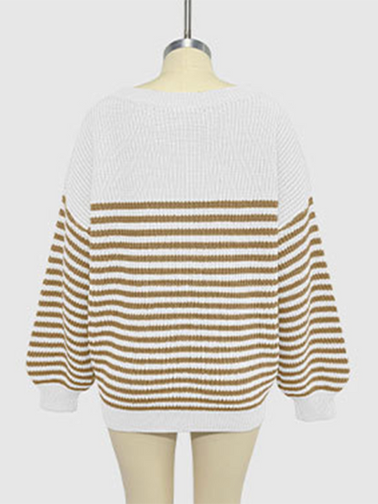 Sweaters- Autumn Striped Pullover Oversized Knitting Sweater- - IndioGear.com