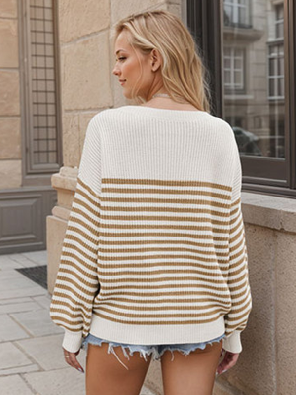 Sweaters- Autumn Striped Pullover Oversized Knitting Sweater- - IndioGear.com