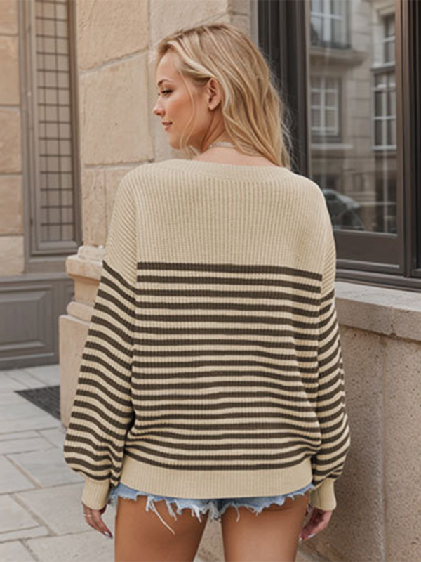 Sweaters- Autumn Striped Pullover Oversized Knitting Sweater- - IndioGear.com