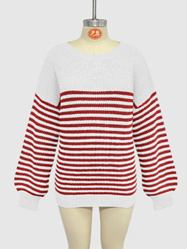 Sweaters- Autumn Striped Pullover Oversized Knitting Sweater- - IndioGear.com