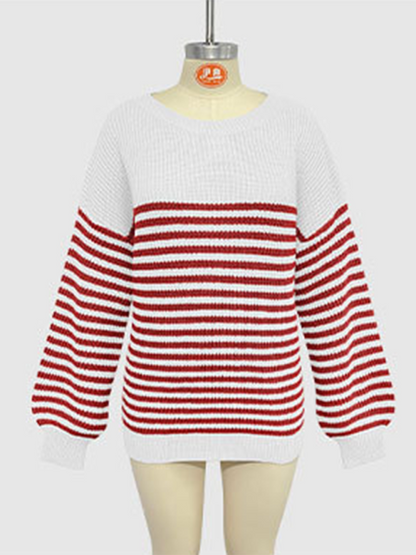 Sweaters- Autumn Striped Pullover Oversized Knitting Sweater- - IndioGear.com