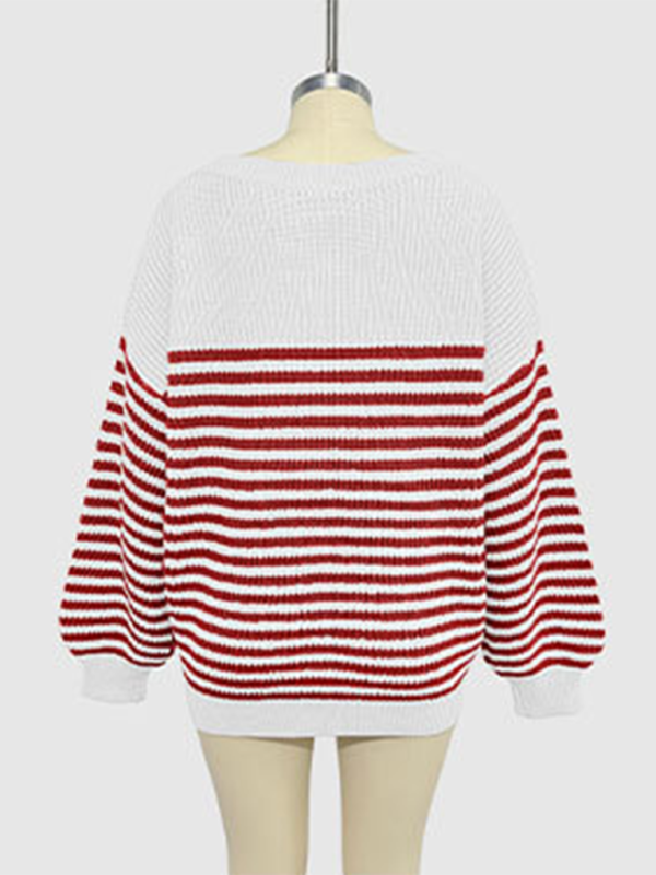 Sweaters- Autumn Striped Pullover Oversized Knitting Sweater- - IndioGear.com