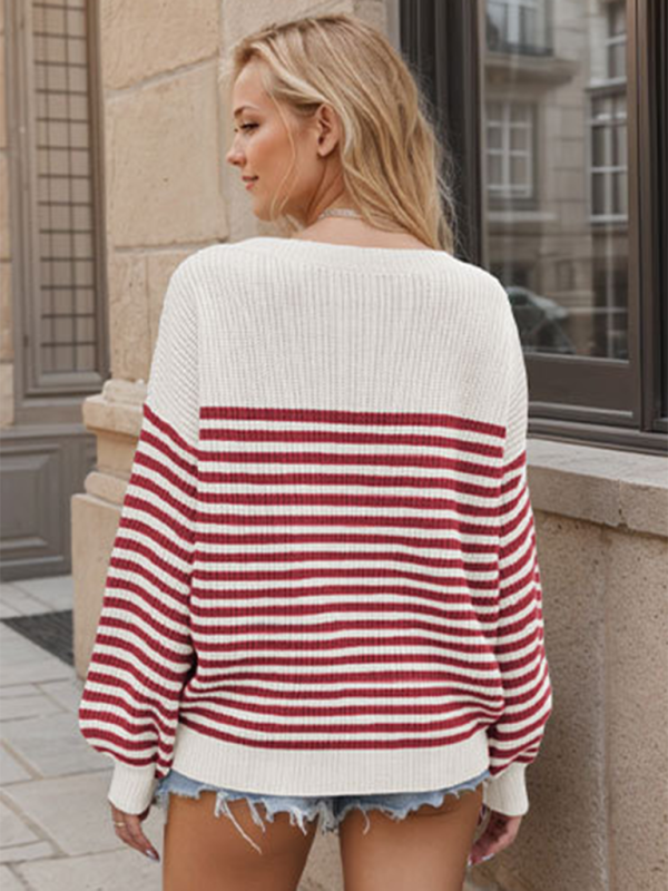 Sweaters- Autumn Striped Pullover Oversized Knitting Sweater- - IndioGear.com