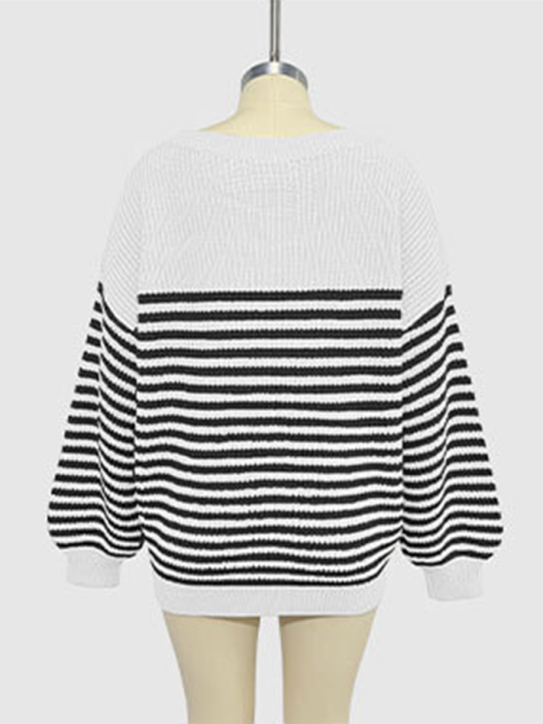 Sweaters- Autumn Striped Pullover Oversized Knitting Sweater- - IndioGear.com