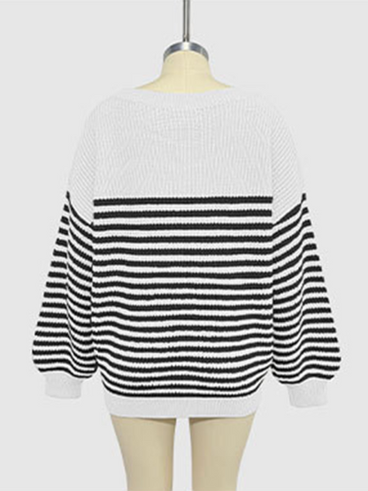 Sweaters- Autumn Striped Pullover Oversized Knitting Sweater- - IndioGear.com