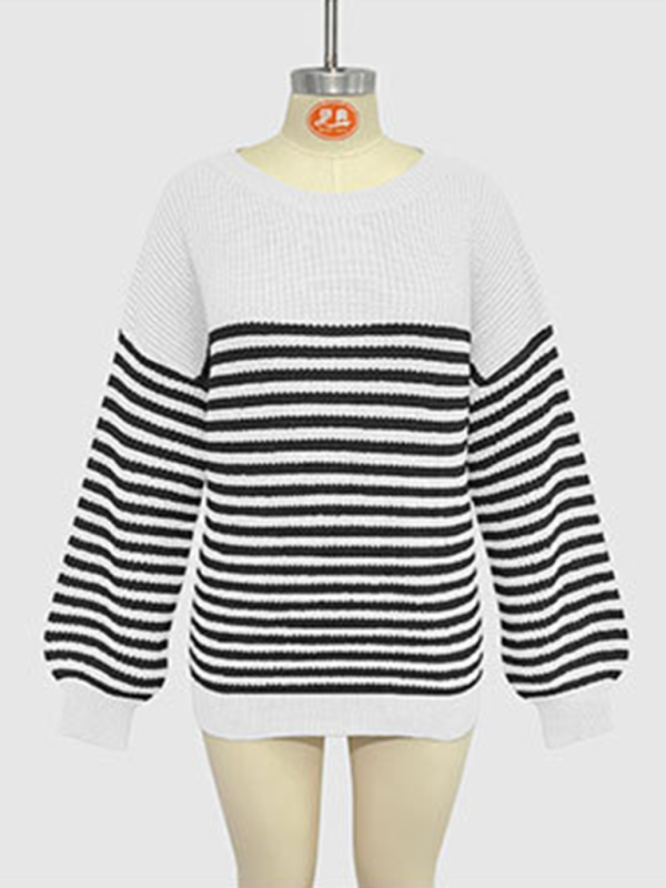 Sweaters- Autumn Striped Pullover Oversized Knitting Sweater- - IndioGear.com