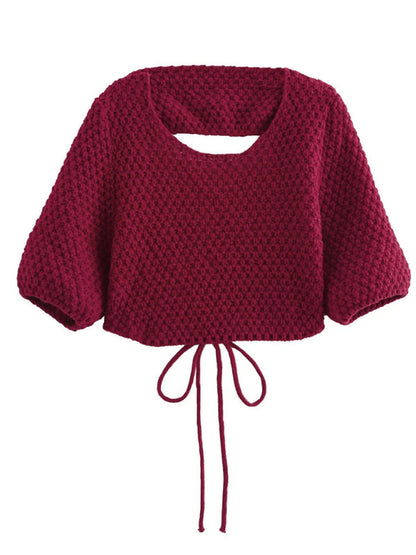 Sweaters- Backless Bolero Crop Knit Sweater- - IndioGear Women Clothing