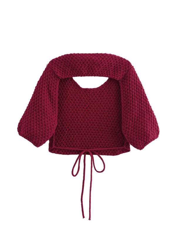 Sweaters- Backless Bolero Crop Knit Sweater- - IndioGear Women Clothing