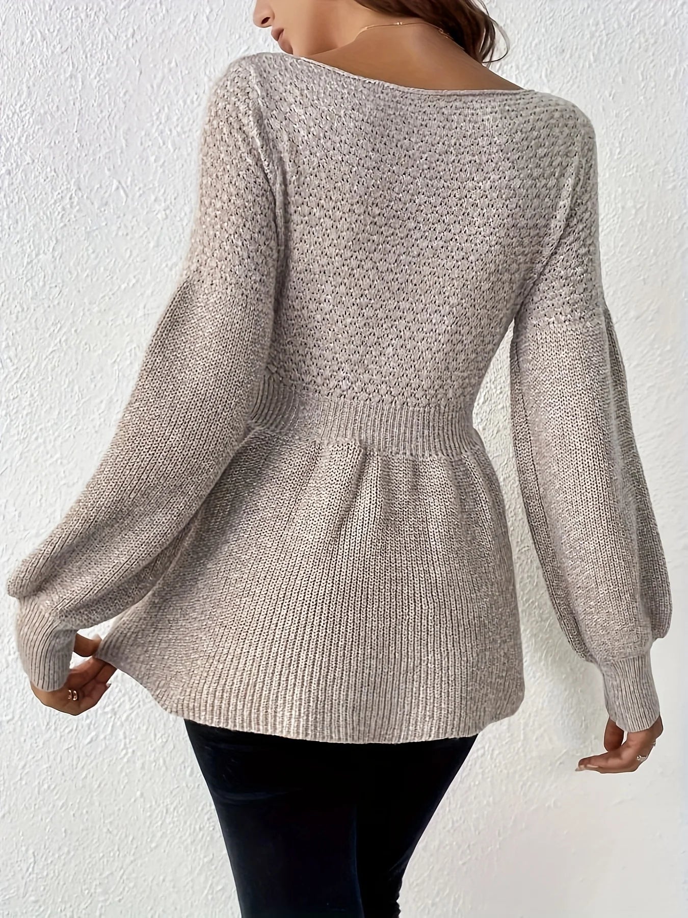 Sweaters- Bishop Sleeve Sweater Peplum-like Jumper- - IndioGear.com