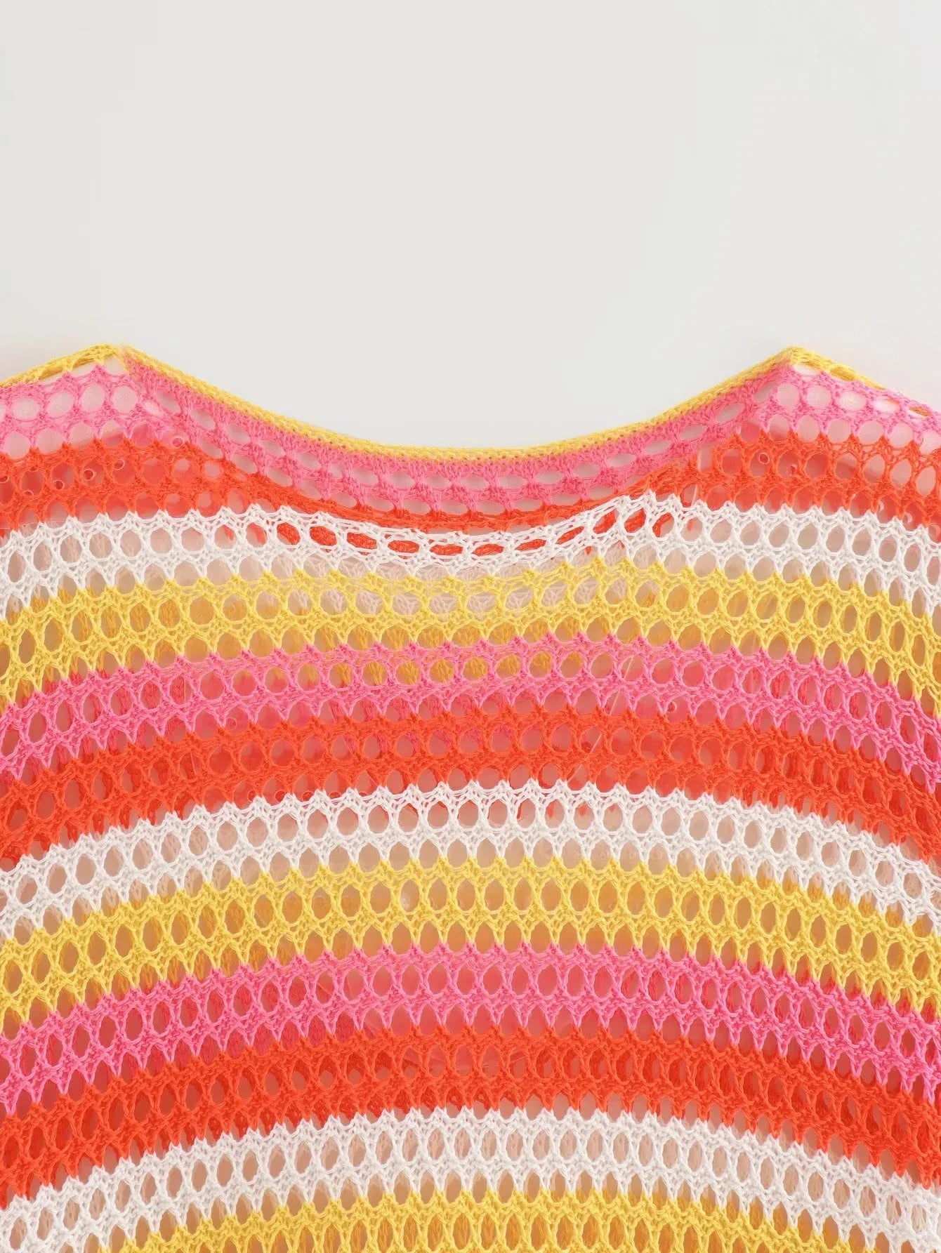 Sweaters- Boho Beauty Striped Crochet Sweater for Sunny Days- - Chuzko Women Clothing