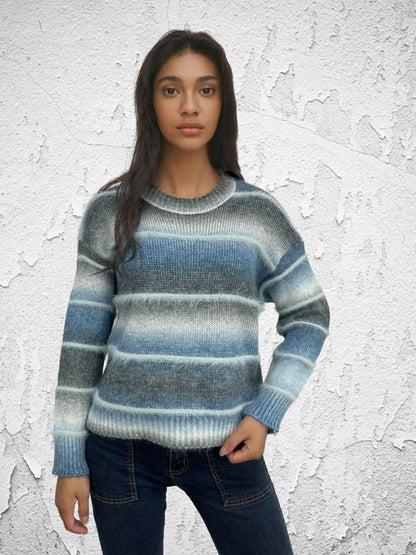 Sweaters- Boho Fringe Sweater Rainbow Jumper- Blue- IndioGear Women Clothing