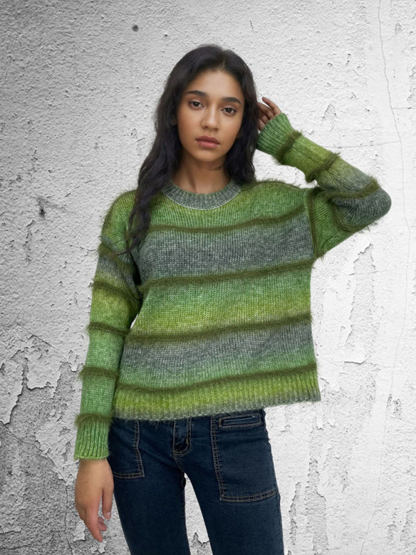 Sweaters- Boho Fringe Sweater Rainbow Jumper- Green- IndioGear Women Clothing