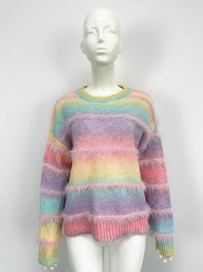 Sweaters- Boho Fringe Sweater Rainbow Jumper- - IndioGear Women Clothing