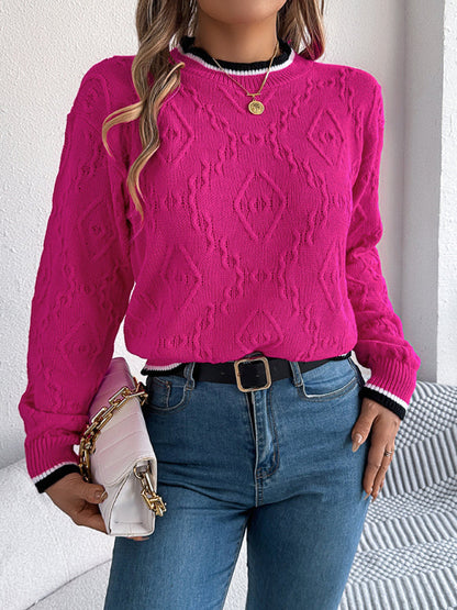 Sweaters- Cable-Knit Sweater for Fall Diamond Jumper- - IndioGear Women Clothing