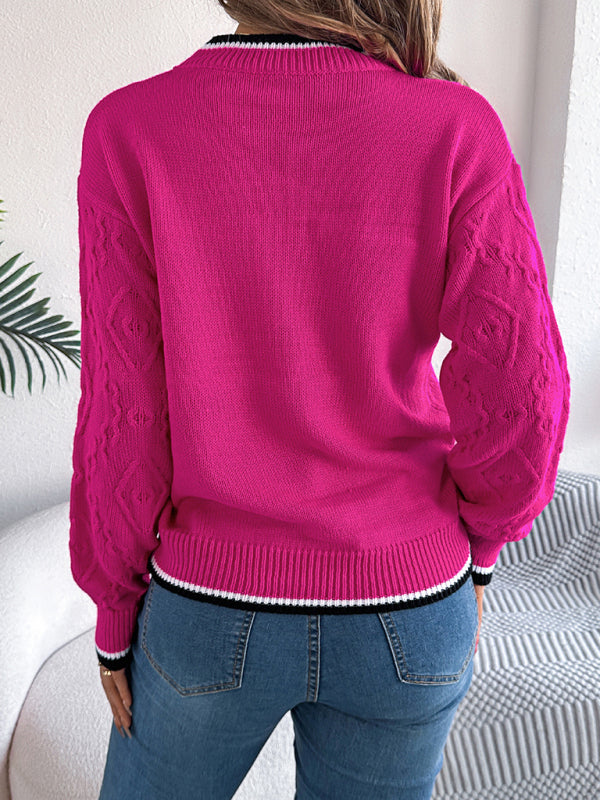 Sweaters- Cable-Knit Sweater for Fall Diamond Jumper- - IndioGear Women Clothing