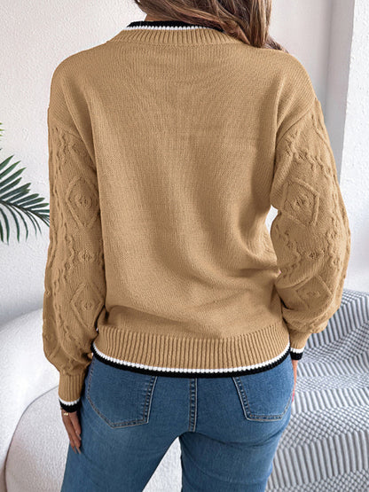 Sweaters- Cable-Knit Sweater for Fall Diamond Jumper- - IndioGear Women Clothing