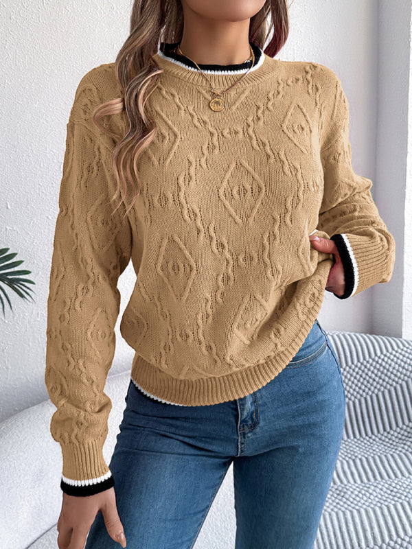 Sweaters- Cable-Knit Sweater for Fall Diamond Jumper- - IndioGear Women Clothing